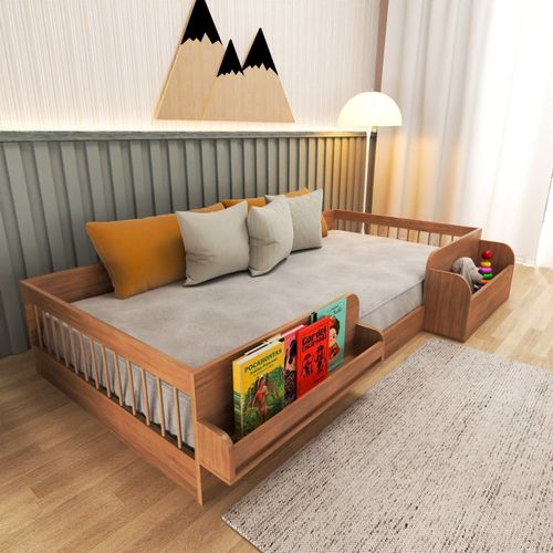 Cama Infantil Montessoriana Solteiro com Reversiteiro e Organizador Tamiê Carvalho Mel
