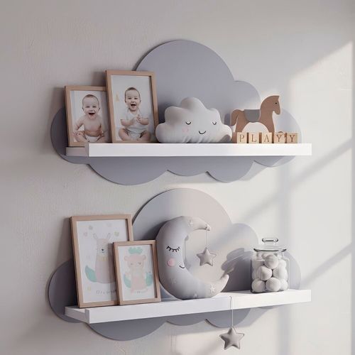 Kit 2 Prateleiras para Quarto Infantil Nuvem Branco / Cinza