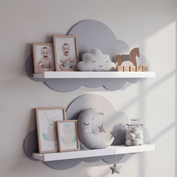 Kit 2 Prateleiras para Quarto Infantil Nuvem Branco/Cinza Branco / Cinza