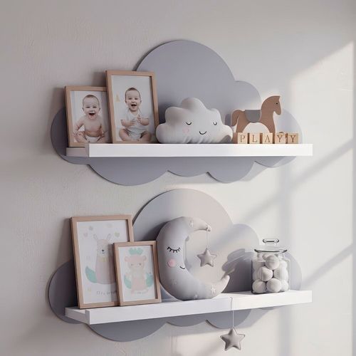 Kit 2 Prateleiras para Quarto Infantil Nuvem Branco/Cinza Branco / Cinza