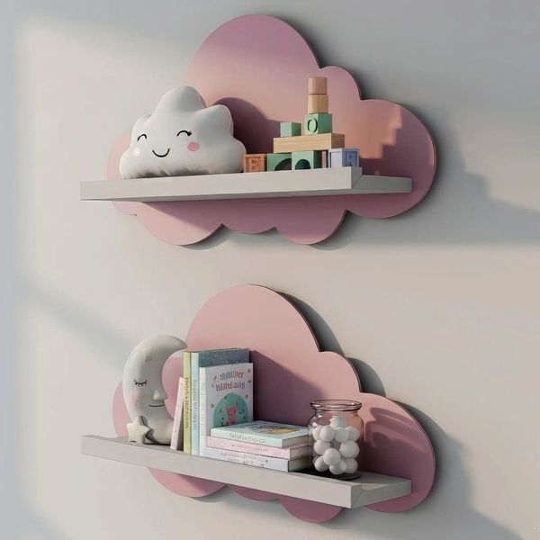 Kit 2 Prateleiras para Quarto Infantil Nuvem Branco/Rosa branco / rosa