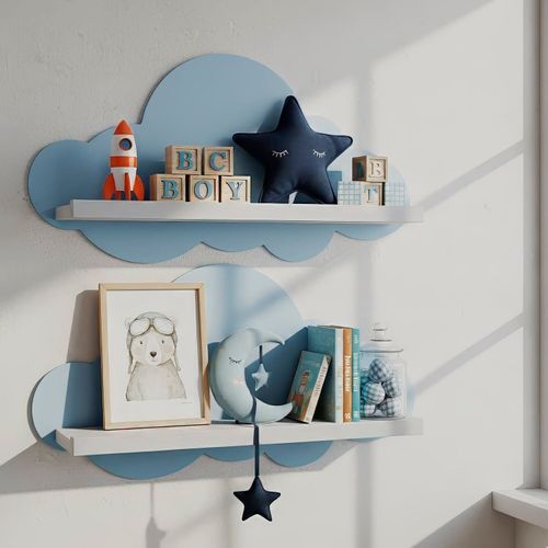 Kit 2 Prateleiras para Quarto Infantil Nuvem Branco / Azul