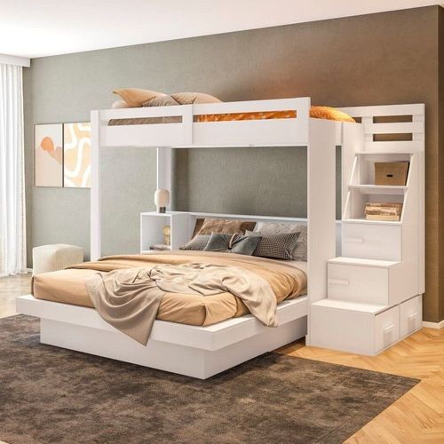 Beliche Family Adulto com Nichos e Escada Multifuncional Moon Yescasa Branco