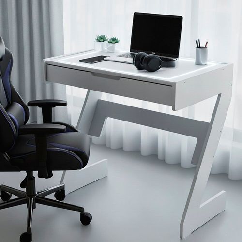 Escrivaninha para Escritório com Luz Neon 1 Gaveta 73cm Branco Branco