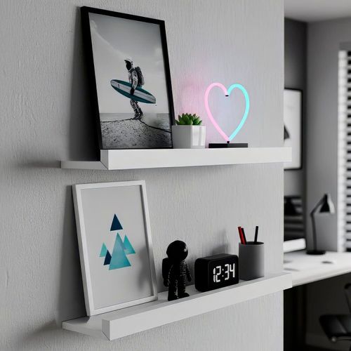 Kit 2 Prateleiras para Quarto 60cm X 12cm Quadro Branco Branco