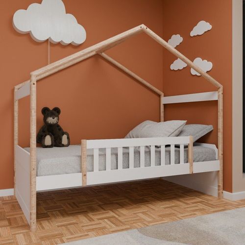 Cama Cabana Infantil Arredus em Madeira Maciça / MDF Branco/Natural