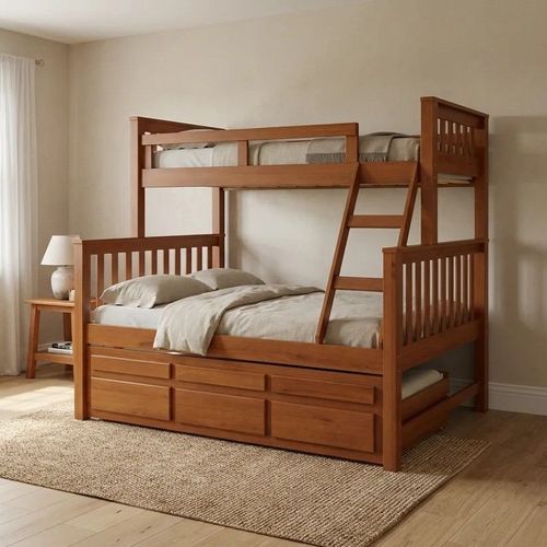 Treliche Cama Casal em Madeira Maciça com Cama Auxiliar e 3 Gavetas Castanho Claro Castanho Claro