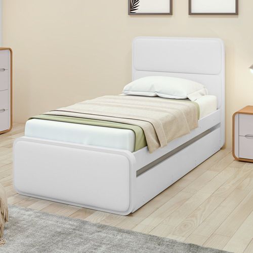 Bicama de Solteiro Corino Loop com Cama Auxiliar Branco Branco