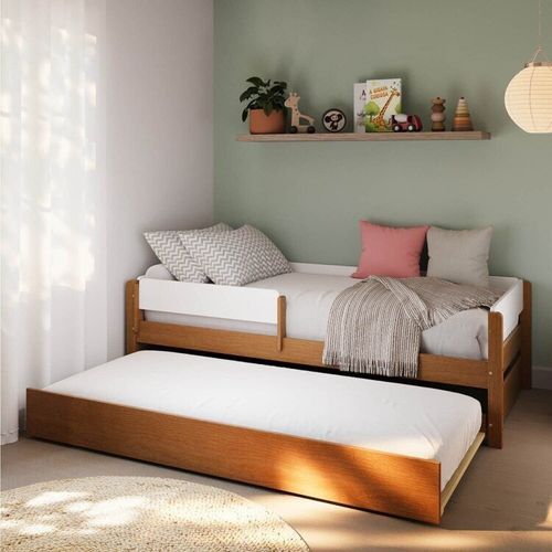 Bicama Infantil com Grade de Proteção Aria Casatema Nogueira/Branco
