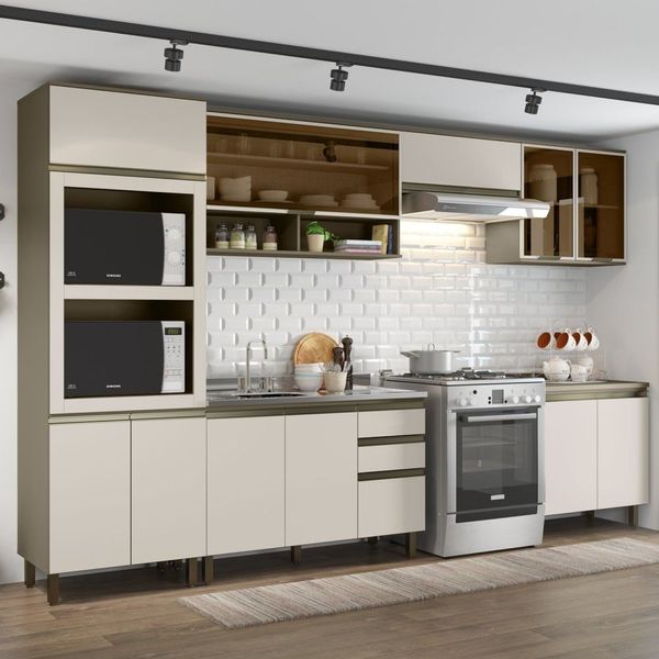 Cozinha Completa Modulada 6 Peças para 2 Fornos e Cooktop 12 Portas Aurora Espresso Móveis Duna/Cristal