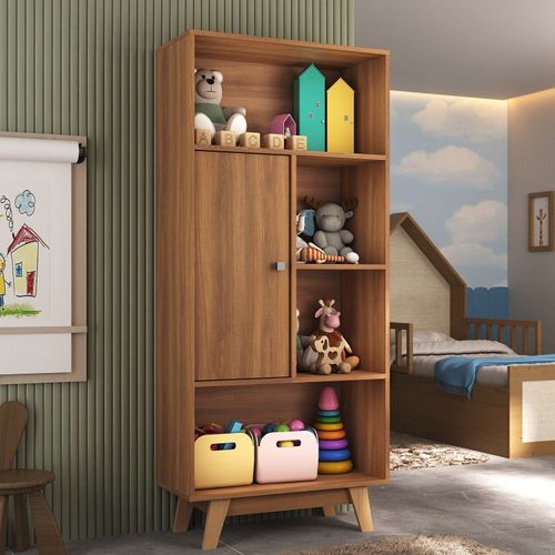 Nicho Infantil Organizador 1 Porta 4 Nichos Sara Espresso Moveis Marrom Nogal Nogal