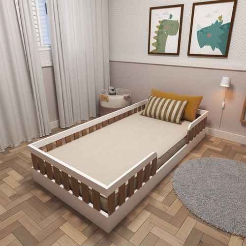 Cama Infantil Montessoriana Solteiro Sol II Branco/Carvalho Mel
