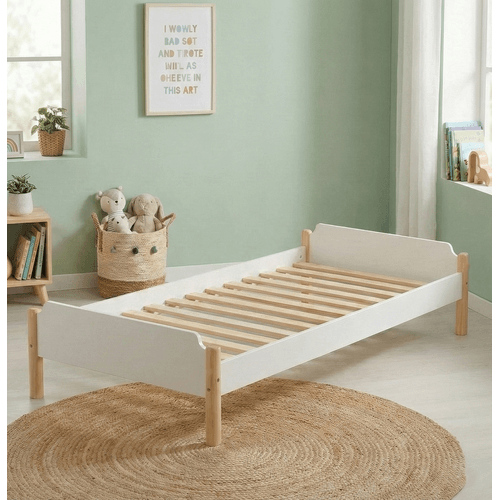 Cama Auxiliar Infantil Solteiro Empilhável Arredus em Madeira Maçica / Mdf Branco/Natural