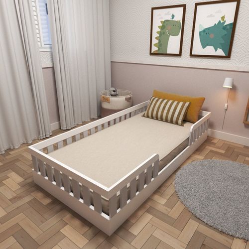 Cama Infantil Montessoriana Solteiro Sol II Branco/Cinza Cristal