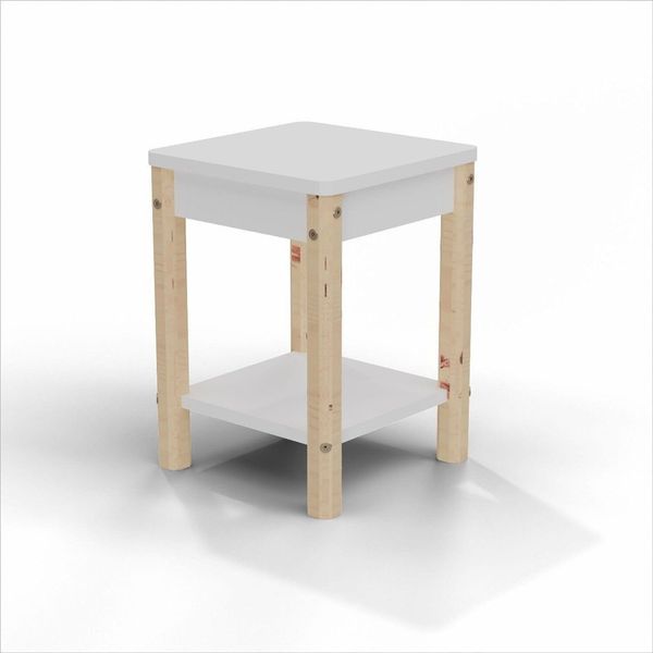 Mesa de Cabeceira 33x45,3cm Arredus Branco/Natural Branco/Natural