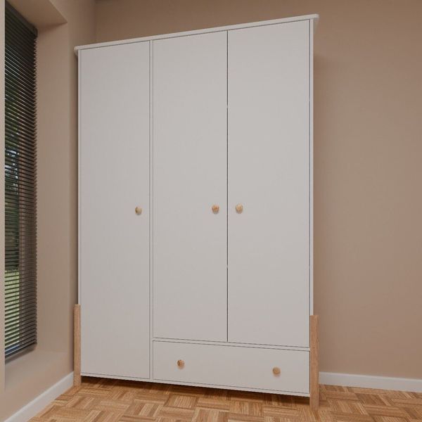 Guarda-roupa Infantil 3 Portas e 1 Gaveta Arredus Madeira Maçica / MDF Branco/Natural