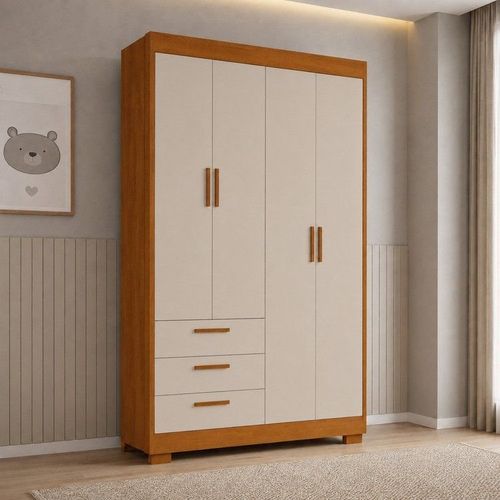 Guarda-roupa para Quarto de Bebê 4 Portas e 3 Gavetas Zaki Areia Fosco /Savana