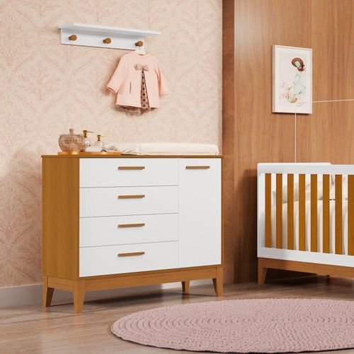 Cômoda Sapateira para Quarto de Bebê Flip Branco/Fosco/Savana Branco Fosco / Savana