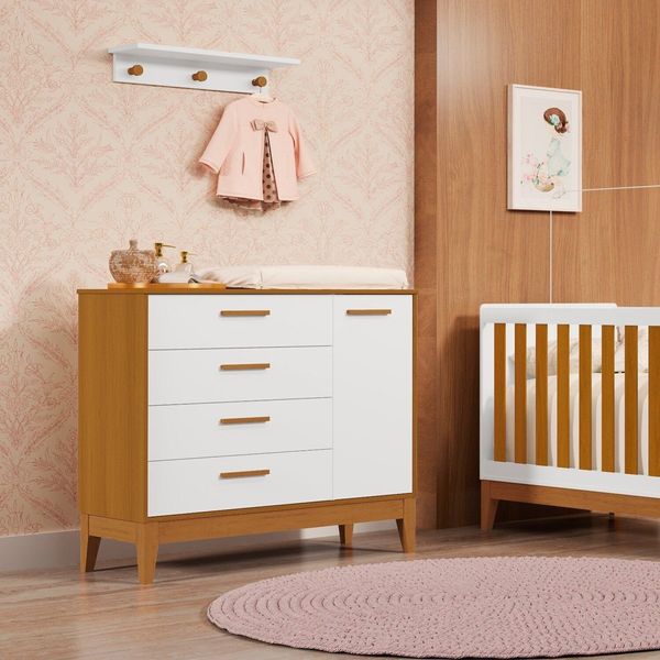 Cômoda Sapateira para Quarto de Bebê Flip Branco Fosco / Savana
