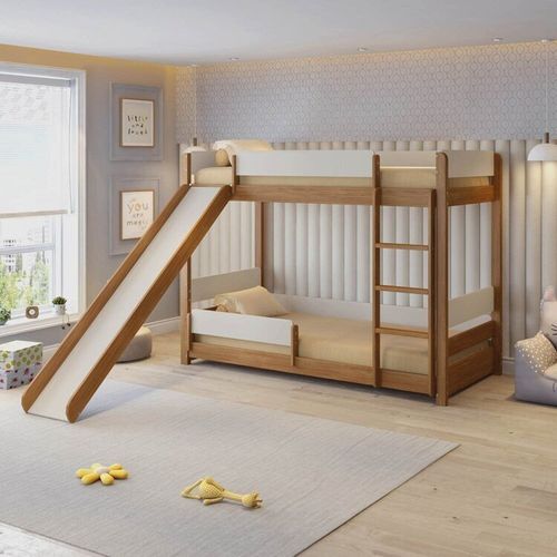 Beliche Montessoriana com Escorregador e Duas Proteções Aria Casatema Nogueira/Branco
