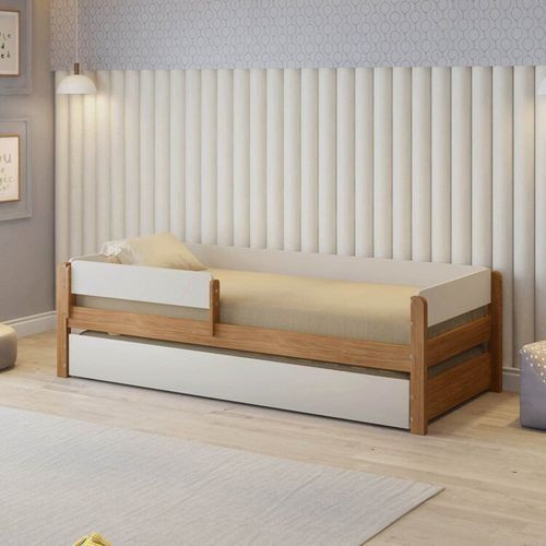 Bicama Infantil com Grade de Proteção Aria Casatema Branco/Nogueira