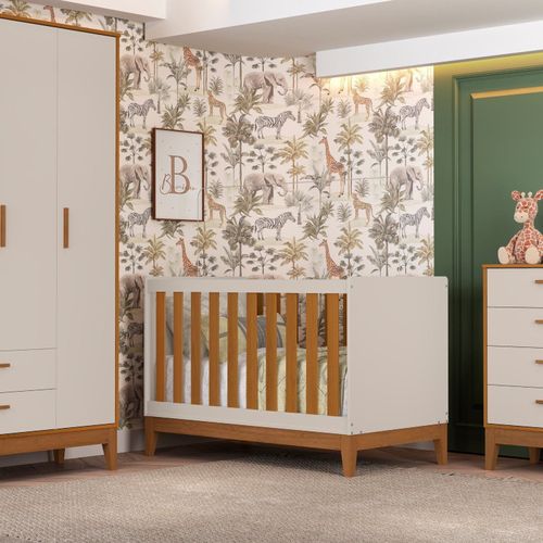 Berço 2 em 1 em Mdf 133cm X 90cm Flip Areia Fosco /Savana