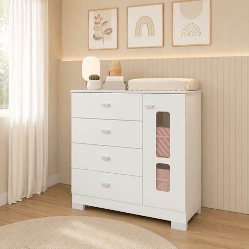 Cômoda para Quarto de Bebê em Mdf Katatau Branco Brilho
