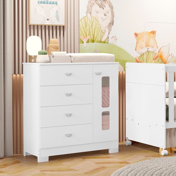 Cômoda para Quarto de Bebê em Mdf Katatau Branco Fosco Branco Fosco