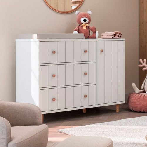 Cômoda para Quarto de Bebê com Fraldário Valentina Branco Soft / Jequitibá
