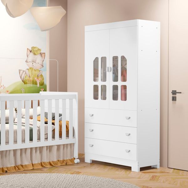 Guarda-roupa Infantil 2 Portas Katatau Branco Brilho
