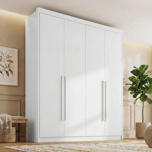 Guarda Roupa Casal 100% MDF 4 Portas e 4 Gavetas Bergamo Branco Branco