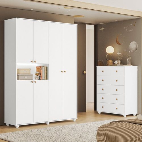 Conjunto Infantil Guarda-Roupa e Cômoda Vittoria Branco Branco
