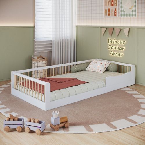 Cama Solteiro Infantil em Mdp Montessoriana Branco/Natural