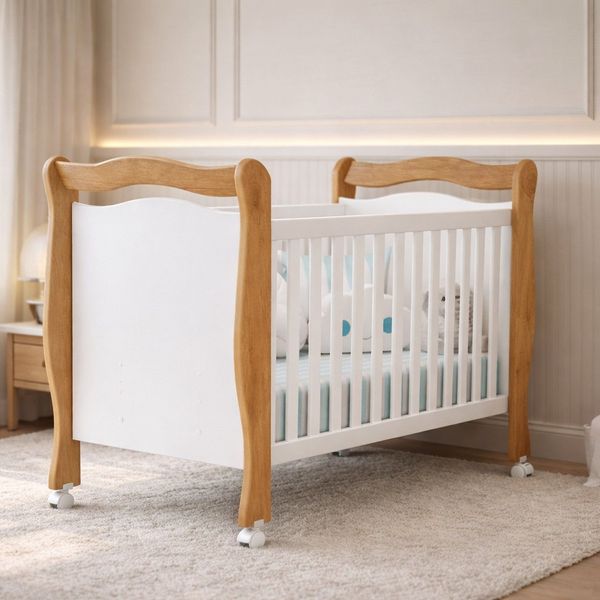 Berço Mini Cama Grade Móvel Alvin New Nature/Branco
