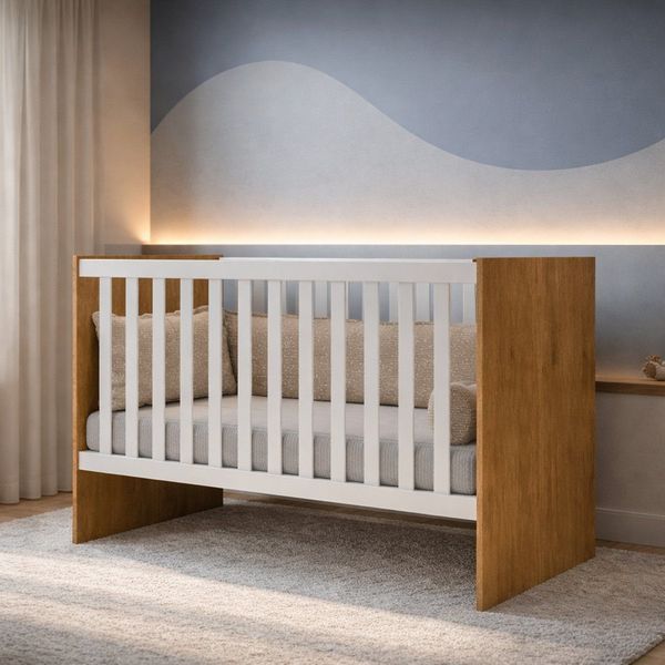 Berço Mini Cama Grade Móvel Giovana Nature/Branco
