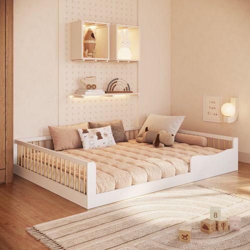 Cama Casal Infantil em Mdp Montessoriana Branco/Natural