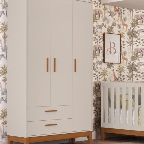 Guarda-roupa 3 Portas para Quarto de Bebê Flip Areia Fosco