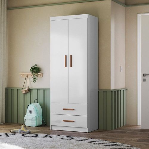 Roupeiro Guarda-roupas Onix de Solteiro com 2 Gavetas e Cabideiro Flex Branco/Nature