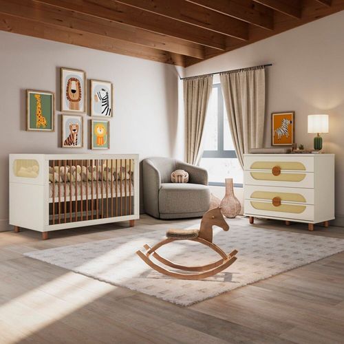 Quarto de Bebê Completo em Mdf Aurora Areia/Jequitibá