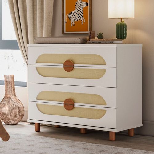 Cômoda para Quarto de Bebê 4 Gavetas Aurora Bege/Areia/Jequitibá Areia /Jequitibá