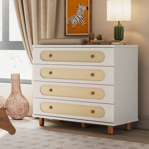 Cômoda Clássica para Quarto de Bebê 4 Gavetas Aurora Bege/Areia/Jequitibá Areia/Jequitibá
