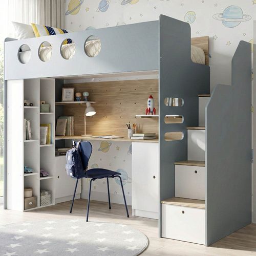 Cama Alta Office com Armários Baixos Star Maker Casatema Azul/Itapoã