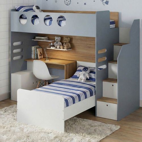 Cama Alta Office com Cama de Solteiro e Armário Baixo Star Maker Casatema Azul/Itapoã