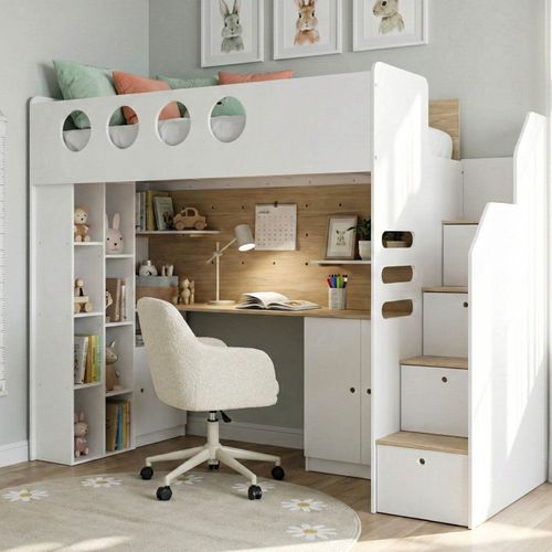 Cama Alta Office com Armários Baixos Star Maker Casatema Branco/Itapoã Branco/Itapoã