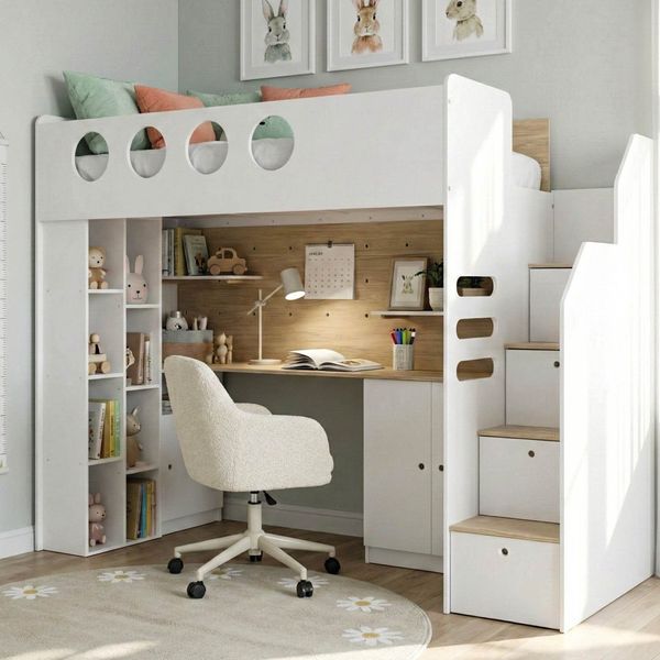Cama Alta Office com Armários Baixos Star Maker Casatema Branco/Itapoã