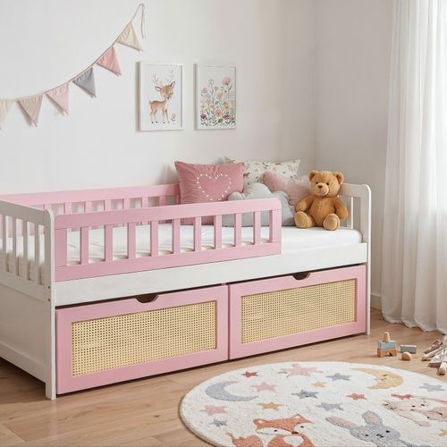 Cama Solteiro Infantil com Dois Gavetões Madeira Maciça Lumi Branco/Rosa