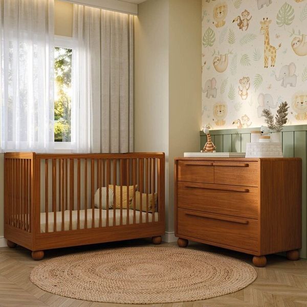 Conjunto Berço e Cômoda em Madeira Maciça Baby Orbi Casatema Canela