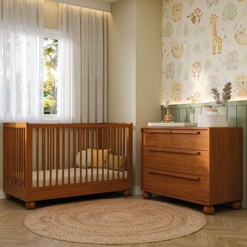 Conjunto Berço e Cômoda em Madeira Maciça Baby Orbi Casatema Canela
