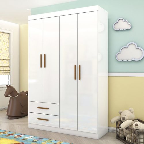 Guarda-roupa Infantil Perola 4 Portas 2 Gavetas Branco-Branco
