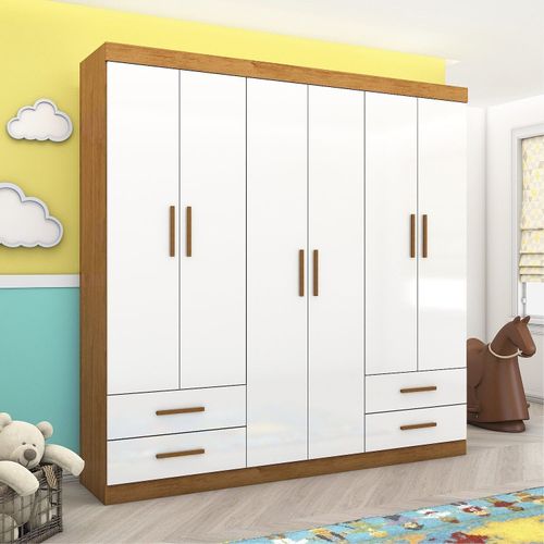 Guarda-Roupa 6 Portas 4 Gavetas Infantil Perola Branco/Cinamomo Cinamomo/Branco